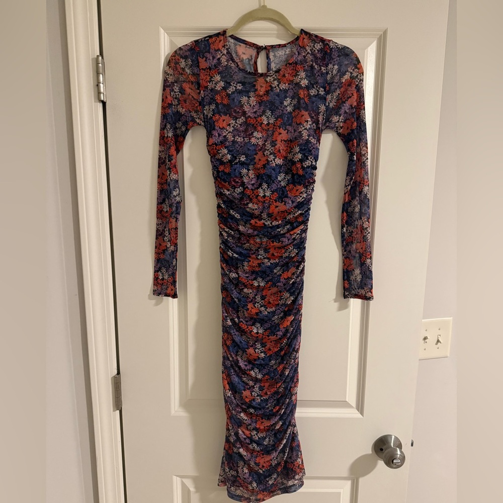 Floral Ruched Long Sleeve Midi Dress